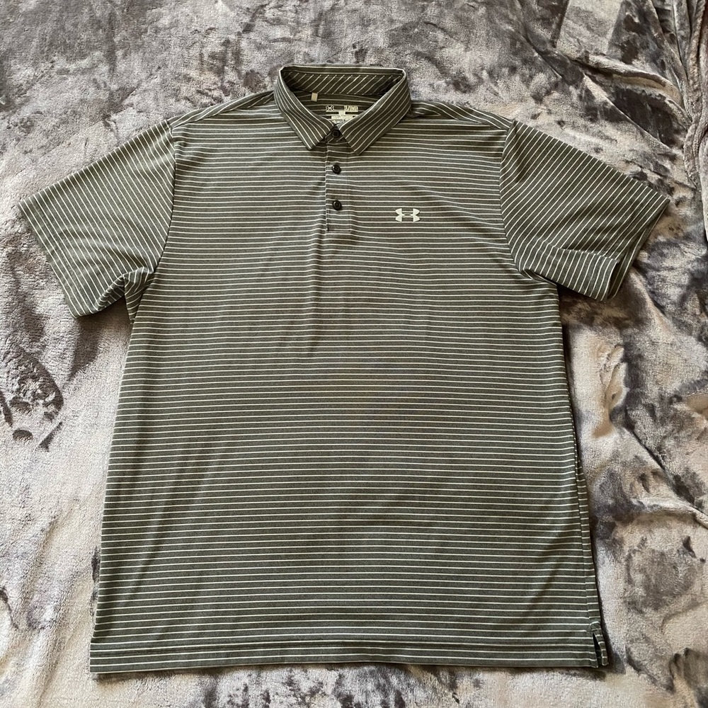 Men’s grey striped Under Armour polo, Size XL